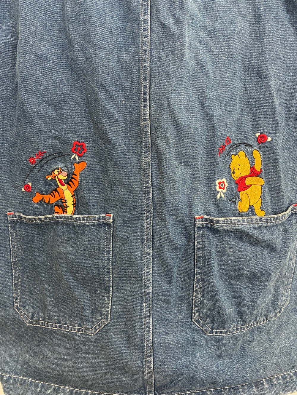 VTG Disney Denim Overall Dress with Winnie the Pooh & Tigger Embroidery Medium - Picture 7 of 13
